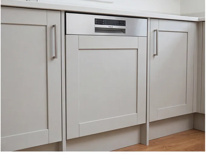 Integrated Dishwasher Installation door panel fitted flush in Warwick kitchen