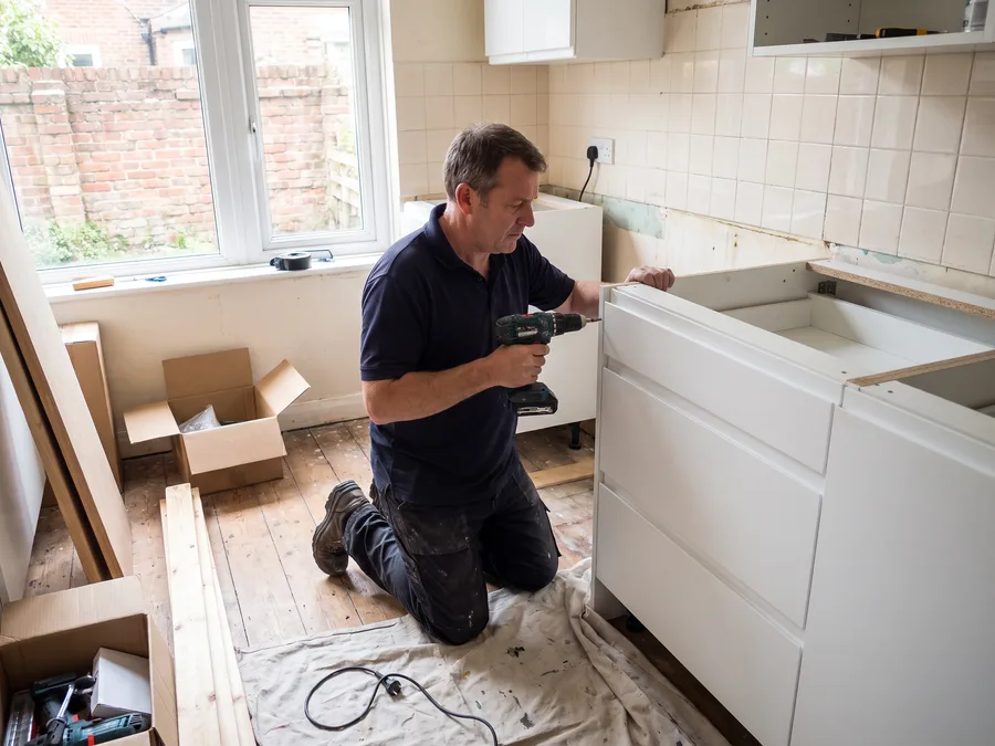 B&Q kitchen installation in progress in Warwick