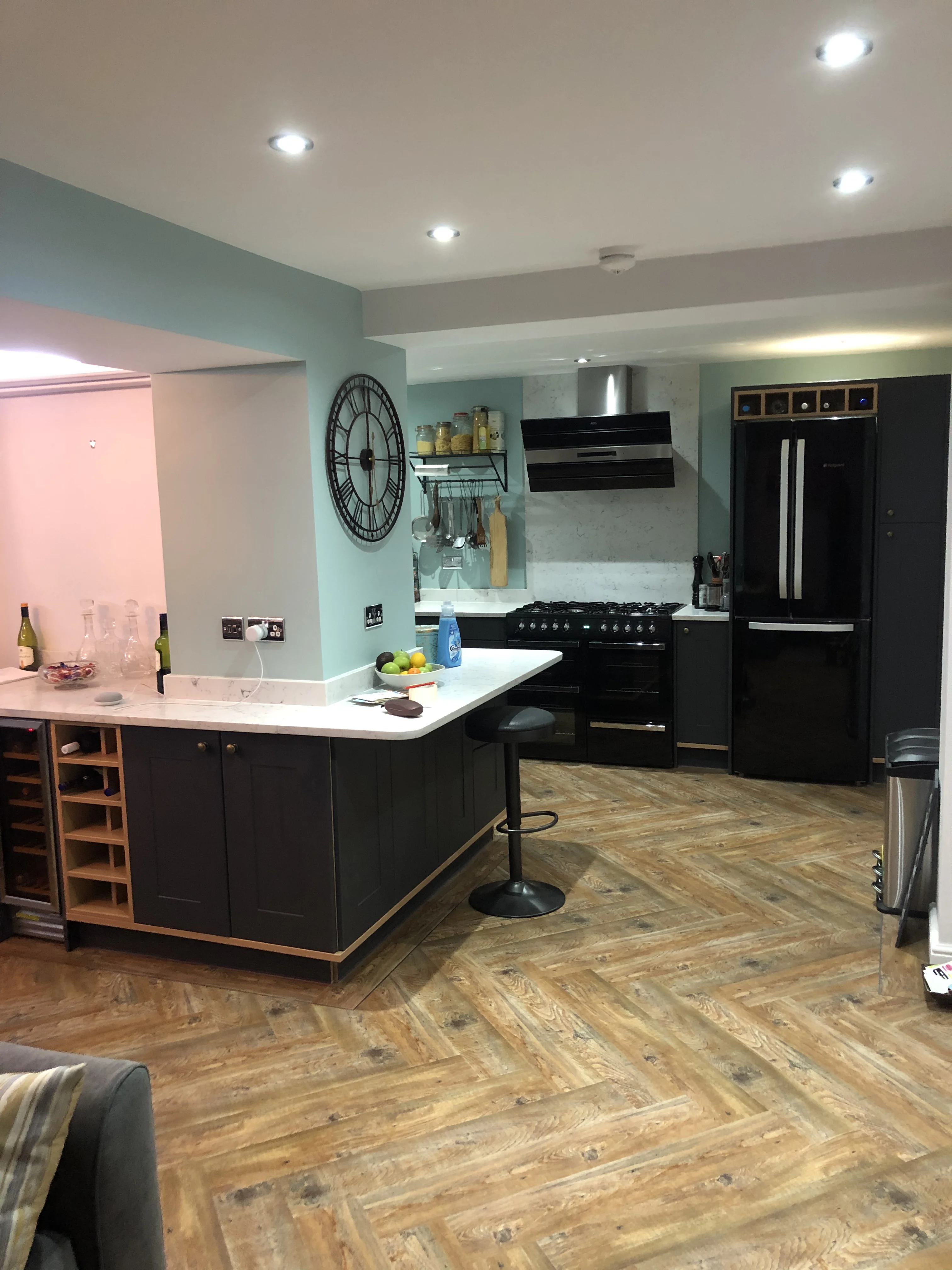 Kitchen fitter Solihull — navy blue kitchen with island fitted in Solihull, West Midlands