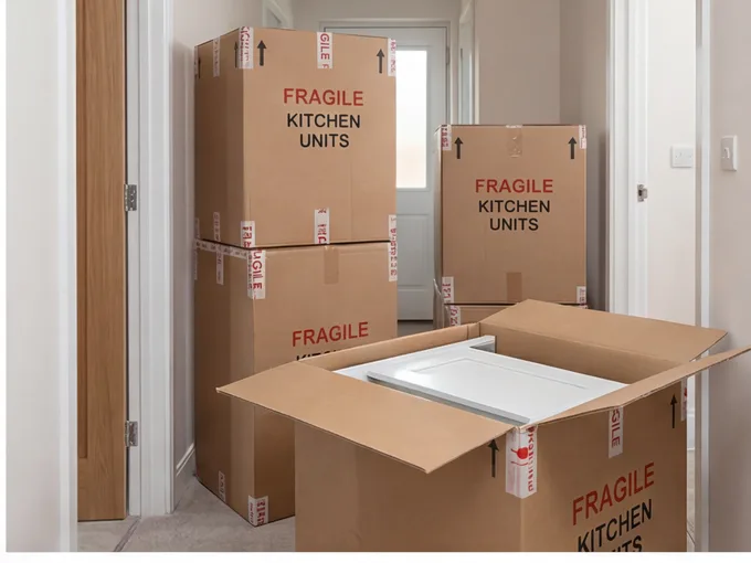 Nolte Kitchens kitchen delivery being checked before installation in Reading
