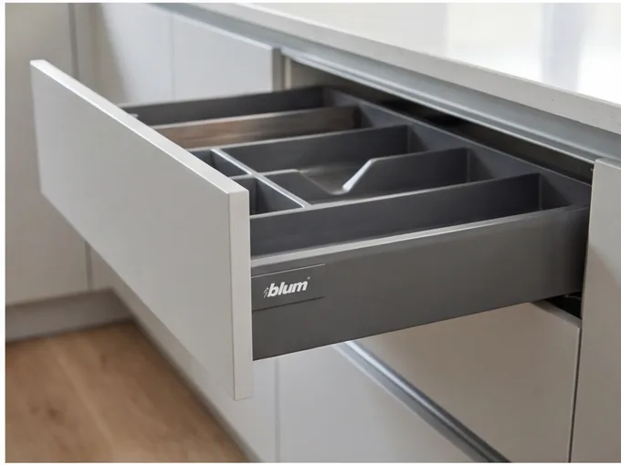 Soft-close drawer detail in a German kitchen installation