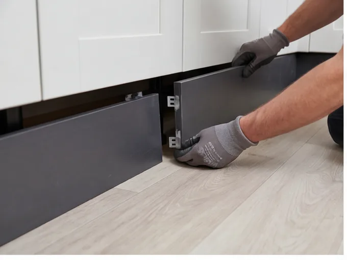 Kitchen plinth fitting during repair in Reading