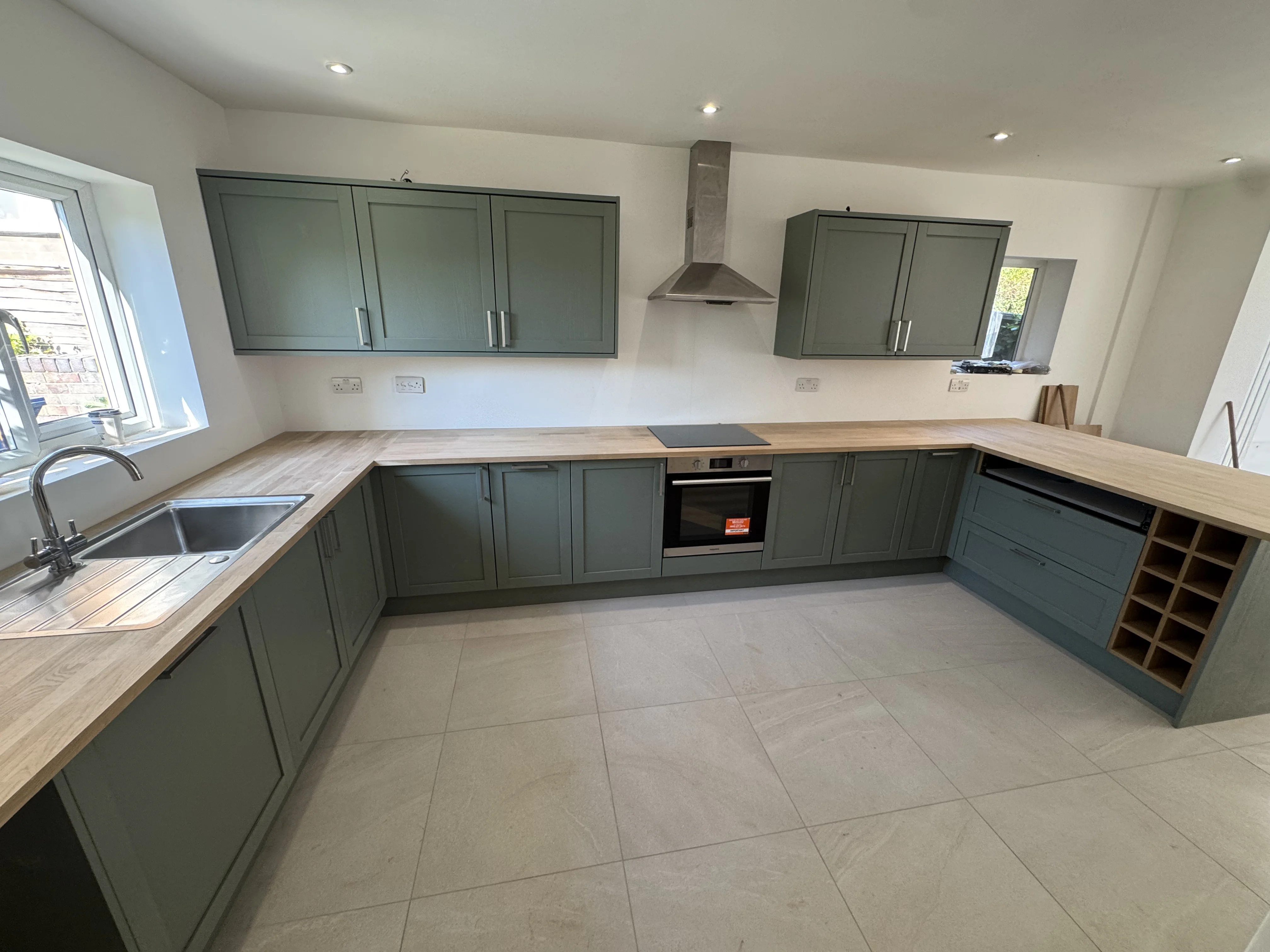 Finished Wren kitchen with island, Kenilworth