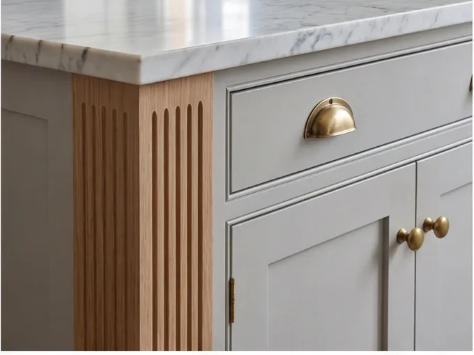Luxury kitchen door detail — close-up of finish and hardware