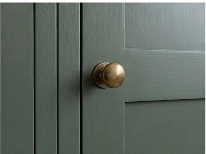 Painted kitchen door detail — close-up of finish and hardware