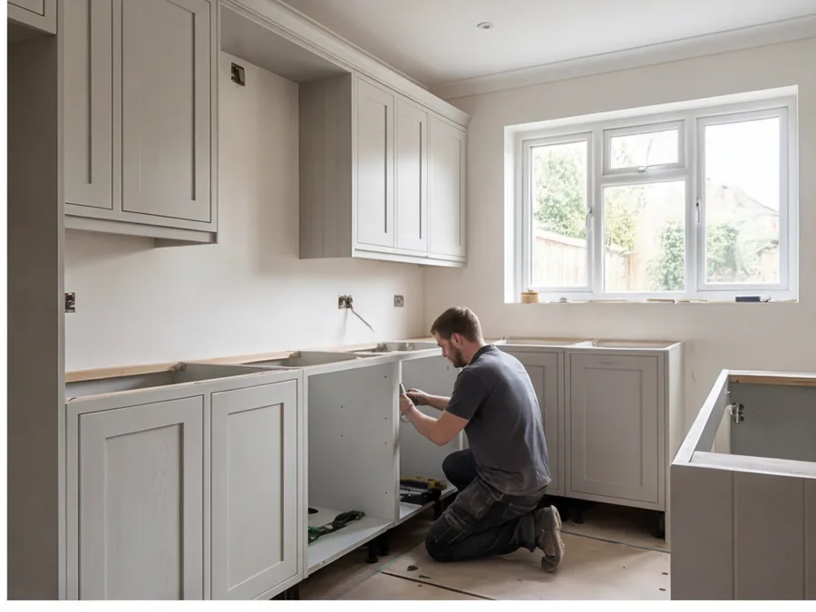 Shaker kitchen installation in progress in Binley